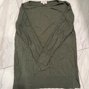LOFT Green Crew Neck Sweater Lightweight Knit